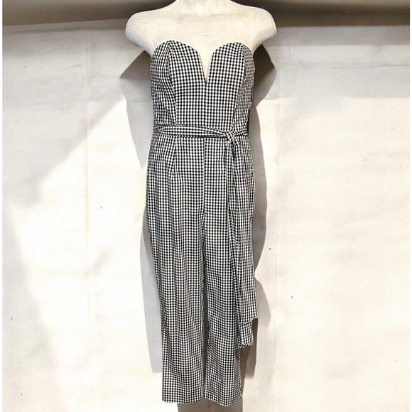 Amanda Uprichard Pants - Amanda Uprichard Cherri Jane Jumpsuit Strapless Belted Black Gingham Large NWT